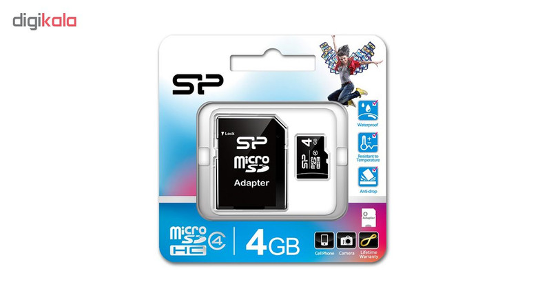 کارت حافظه microSDHC سیلیکون پاور مدل Elite کلاس 4ظرفیت 4 گیگابایت به همراه با آداپتور SD