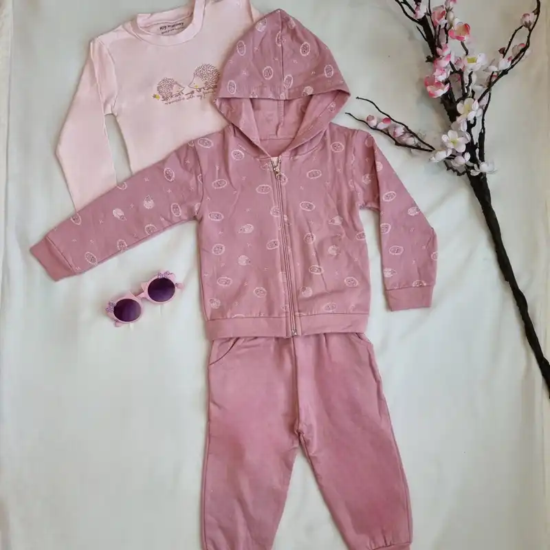 ست 3 تکه لباس دخترانه مدل جوجه تیغی