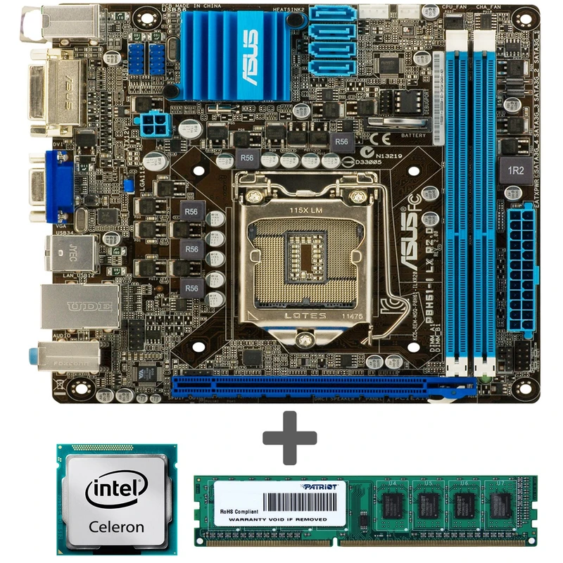 مادربرد ایسوس مدل P8H61-I LX به همراه پردازنده اینتل مدل G1610 و رم DDR3 1600MHZ پاتریوت ظرفیت 2 گیگابایت