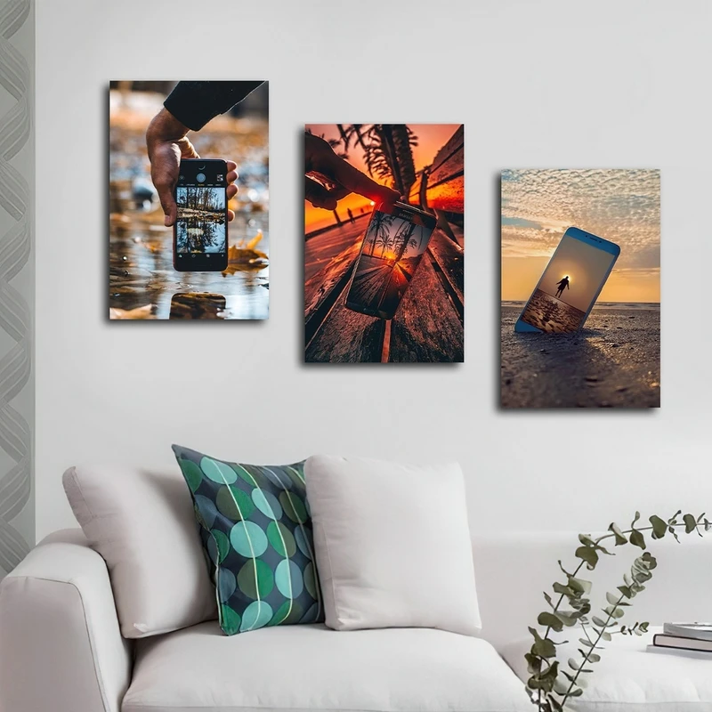 تابلو شاسی بکلیت طرح عکاسی طبیعت و غروب مدل SH-2755 مجموعه 3 عددی