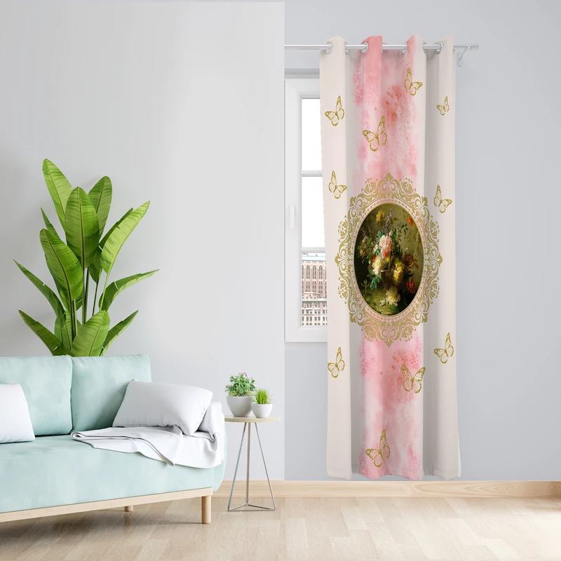 پرده طرح گل و پروانه مدل مخمل پانچی کد 4319L z سایز 140x200 سانتی متر
