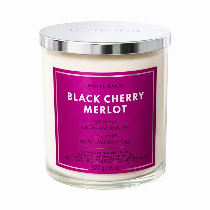 شمع لیوانی معطر بس اند بادی ورکز مدل بلک چری مرلوت با رایحه گیلاس زمان اتمام ۲۵ تا ۴۵ ساعت