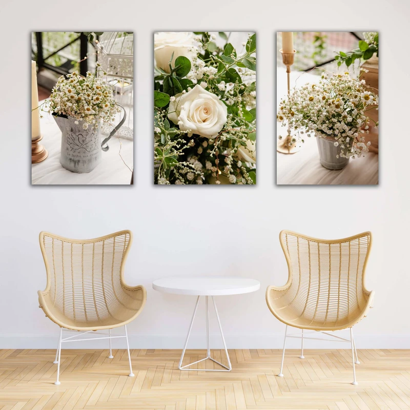 تابلو شاسی بکلیت طرح دکوراتیو گلدان گل مدل SH-1508 مجموعه 3 عددی