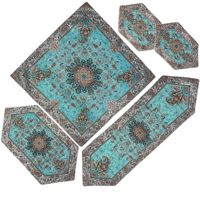 ست 5 تکه رومیزی ترمه طرح قاجار کد SBZBI5-5