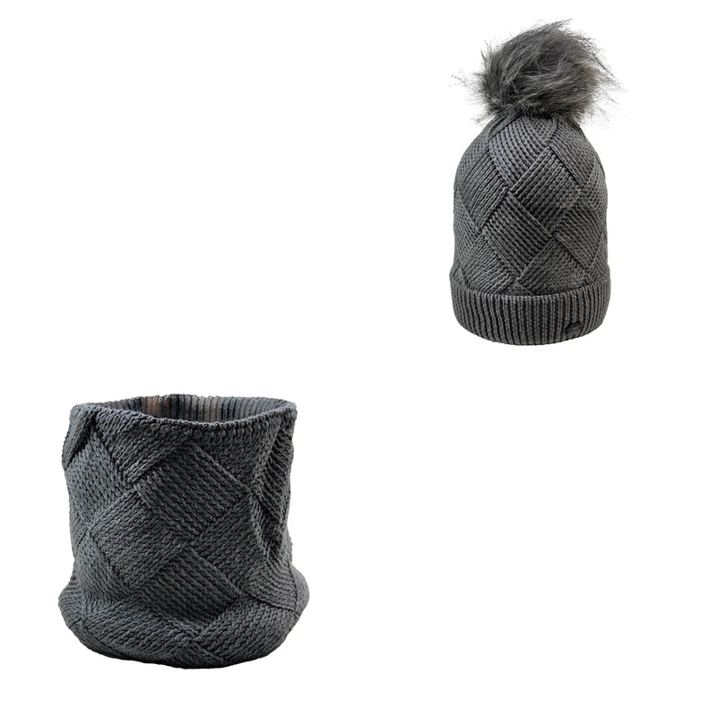 ست کلاه و شال گردن بافتنی زنانه مدل 20063 رنگ طوسی