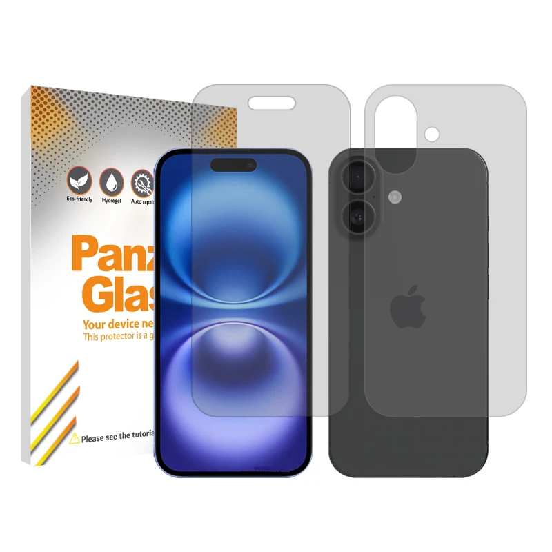 محافظ صفحه نمایش شفاف پنزر گلس مدل Resistant مناسب برای گوشی موبایل اپل iPhone 16 به همراه محافظ پشت گوشی