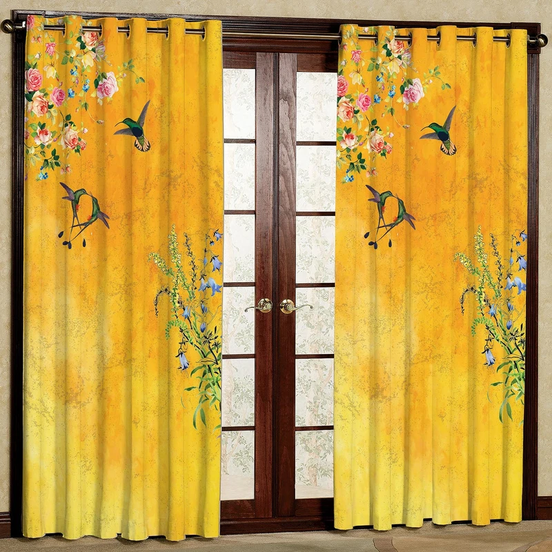  پرده بارمان دکور طرح گل و طوطی مدل هازان پانچی کد 1163 W سایز 140x280 سانتی متر