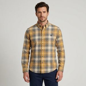 پیراهن مردانه آستین بلند چهارخانه پولو مدل ts-21234