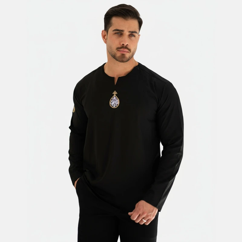 پیراهن آستین بلند یقه دیپلمات مردانه مدل گلدوزی قتیل العبرات 