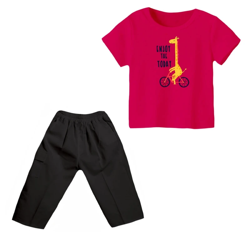 ست تی شرت و شلوارک پسرانه مدل زرافه کد ۳