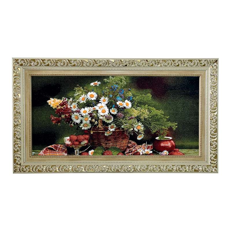 تابلو فرش ماشینی طرح دستبافت مدل سبد گل کد 7638