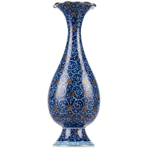 گلدان مسی میناکاری شده اثر شیرازی طرح اسلیمی ارتفاع 20 سانتی متر