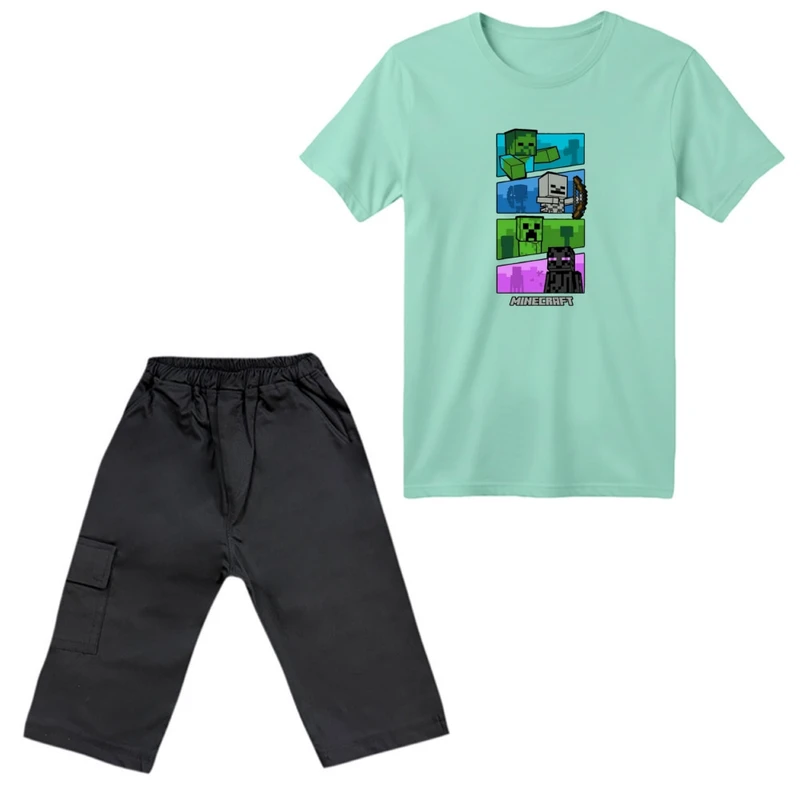 ست تی‌شرت آستین کوتاه و شلوارک پسرانه مدل ماینکرفت کد 03