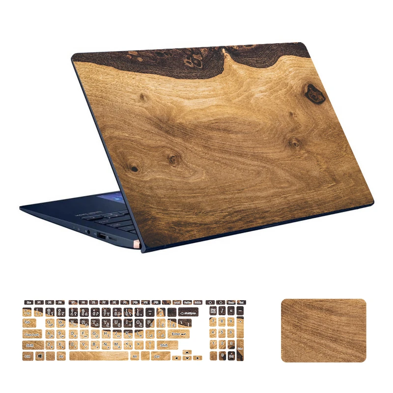  استیکر لپ تاپ توییجین و موییجین طرح WOOD کد 17 مناسب برای لپ تاپ 15.6 اینچ به همراه برچسب حروف فارسی کیبورد 