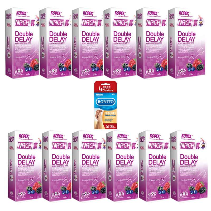 کاندوم ناچ کدکس مدل Double delay بسته 12عددی به همراه کاندوم بونیتو مدل Classic skin ti skin کاندوم ناچ کدکس مدل Double delay بسته 12عددی به همراه کاندوم بونیتو مدل Classic skin ti skin