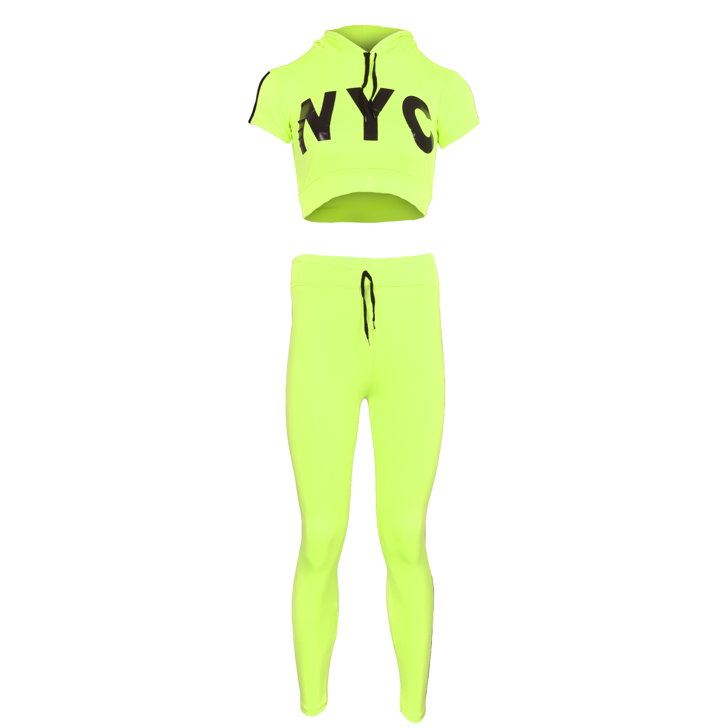ست نیم تنه و لگینگ ورزشی زنانه کد 2596SF رنگ سبز فسفری