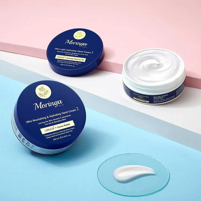 کرم دست فوق سبک و آبرسان مورینگا اِمو مدل 1  انواع پوست کاسه‌ای 250 میلی لیتر