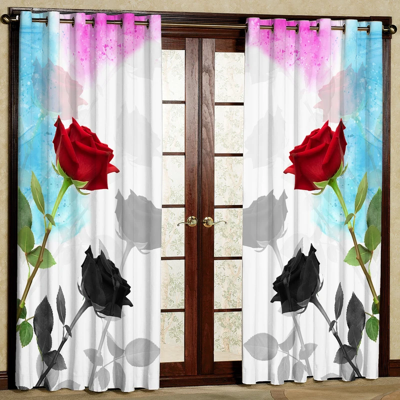 پرده بارمان دکور طرح گل رز مدل مخمل پانچی کد 5776LR W سایز 140x280 سانتی متر