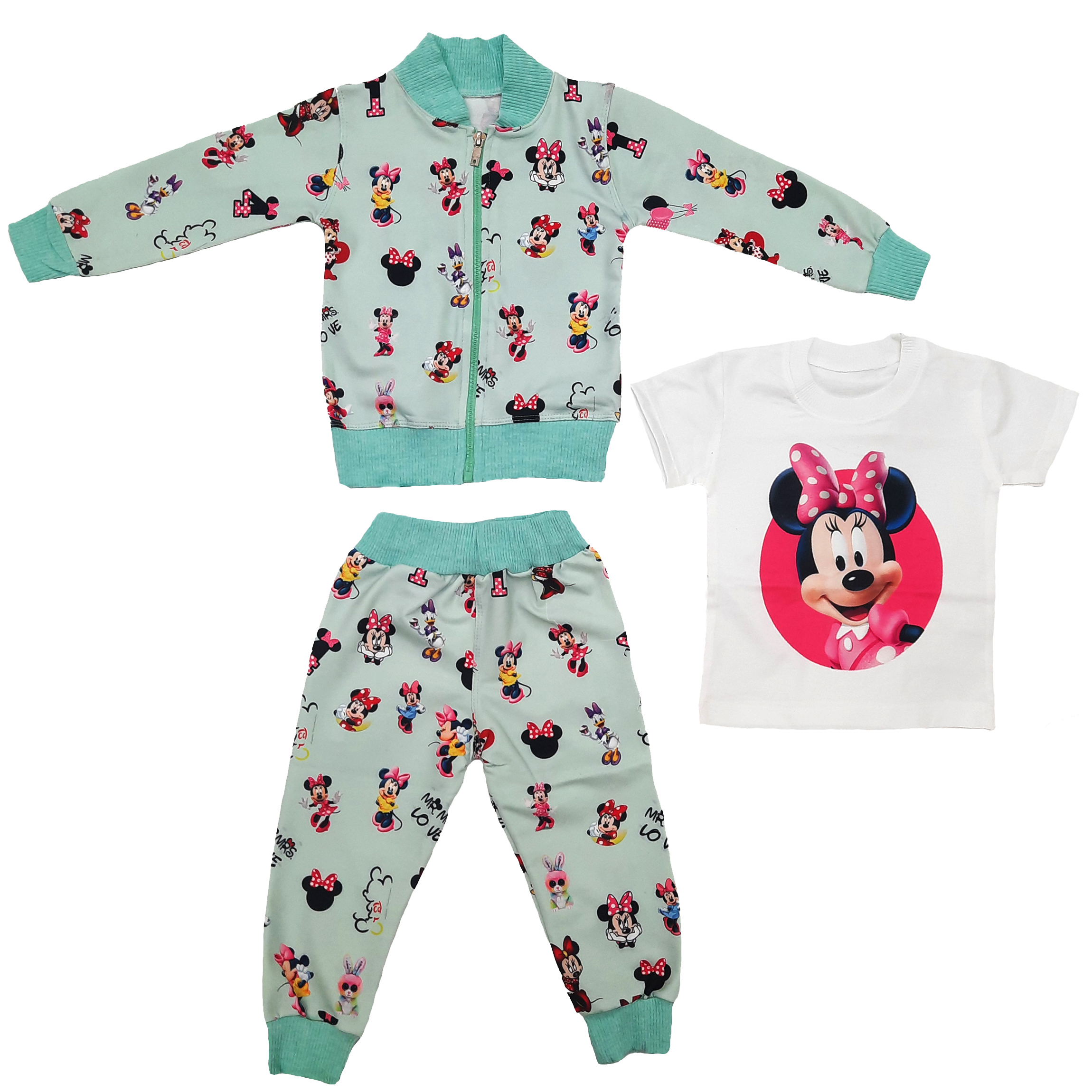 ست 3 تکه لباس دخترانه مدل مینی موس رنگ سبز
