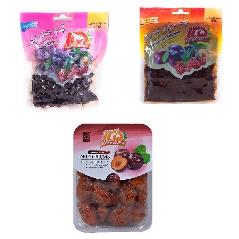 آلوچه فرآوری و آلبالو خشک و آلو بخارا  125  - مجموعه 3 عددی