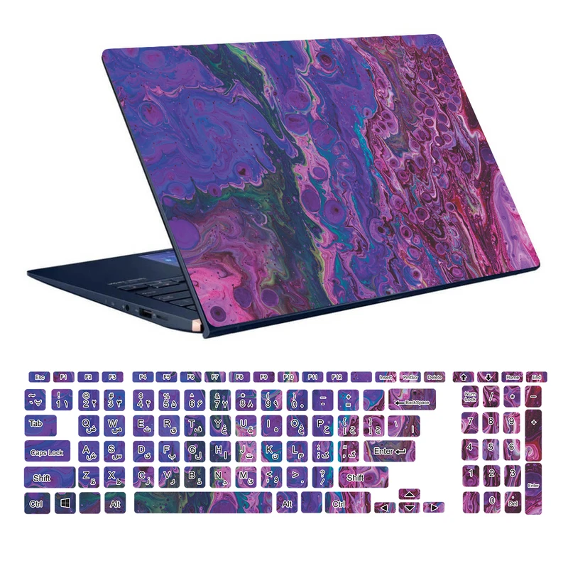 استیکر لپ تاپ توییجین و موییجین طرح Colorful کد 77 مناسب برای لپ تاپ 15.6 اینچ به همراه برچسب حروف فارسی کیبورد