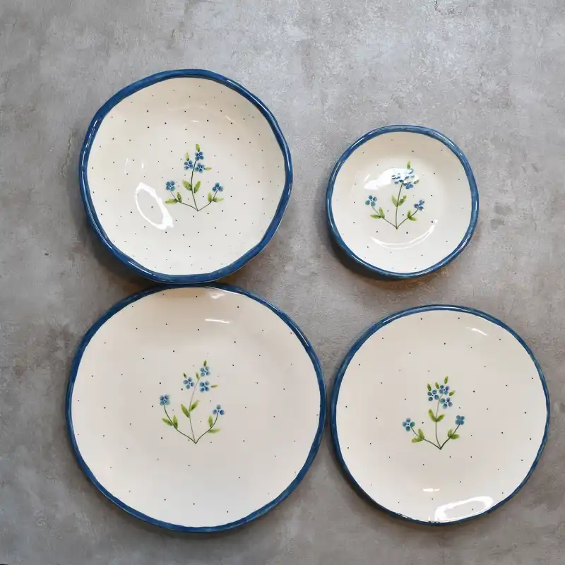 ست 4 تکه بشقاب و پیاله سرامیکی طرح گل