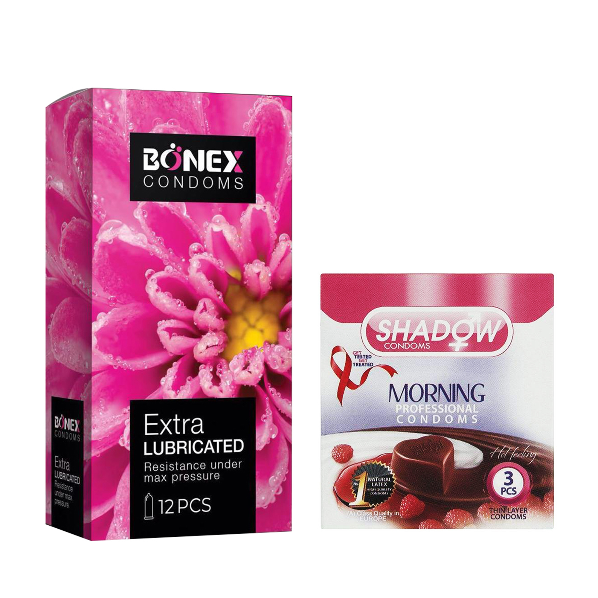 کاندوم بونکس مدل Extra Lubricated بسته 12 عددی به همراه کاندوم شادو مدل Morning بسته 3 عددی 