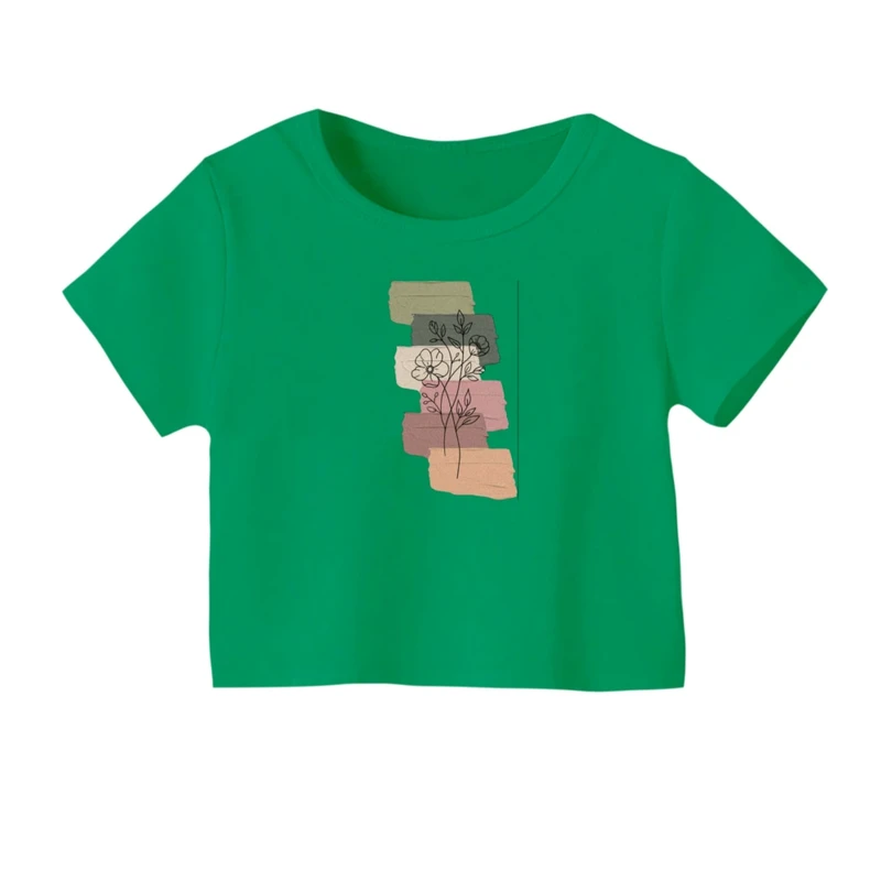 کراپ‌ تی‌شرت آستین کوتاه زنانه مدل گل مینیمال