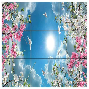 تایل سقفی آسمان مجازی مدل شکوفه کد 400 سایز60x60 سانتیمتر مجموعه 9 عددی
