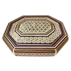 شکلات خوری خاتم کاری مدل داخل شیشه ای طرح 8 ضلعی کشیده کد DrawnOctagon-n5
