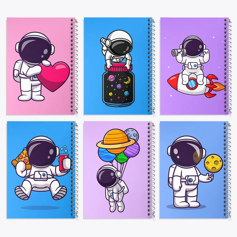 دفتر مشق 50 برگ خندالو طرح فضانورد کد 396 مجموعه 6 عددی