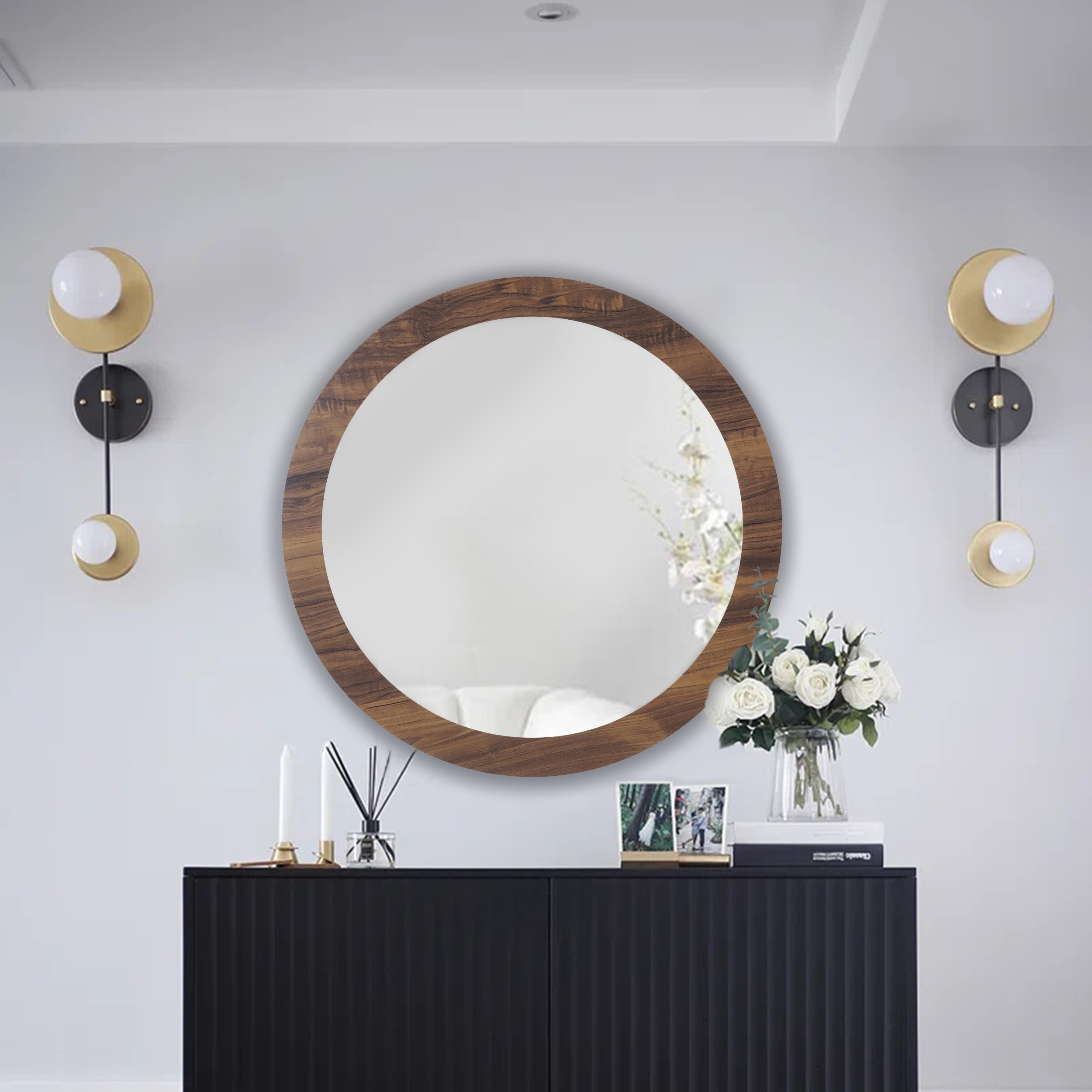 آینه مدل گرد چوبی دلسا کد w-71