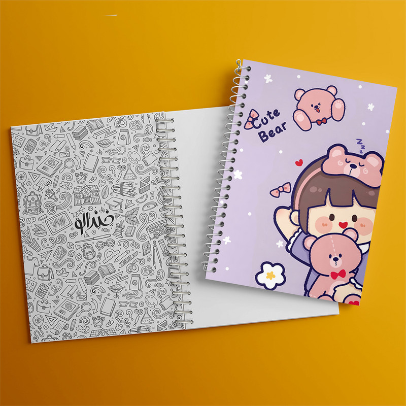 دفتر زبان 50 برگ خندالو مدل دو خط طرح دخترانه کیوت کد N3949