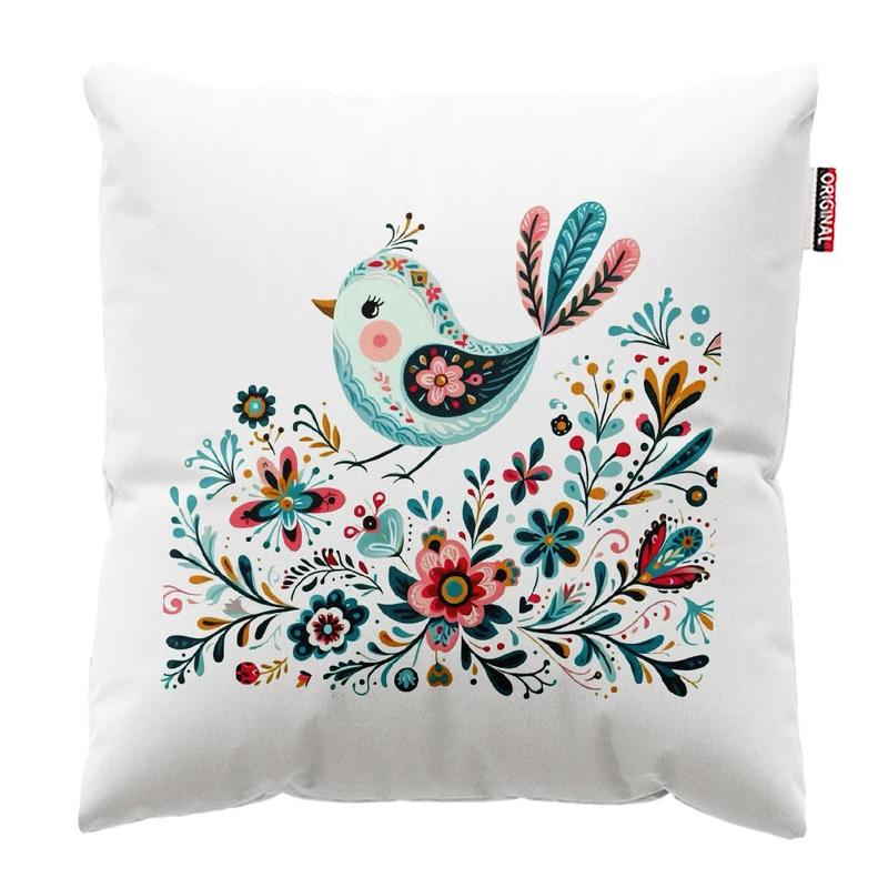 کوسن پاد آفرین طرح پرنده و گل کد 1676 سایز 30*30 سانتی متر