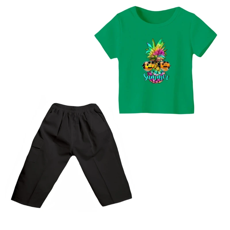 ست تی شرت و شلوارک پسرانه مدل آناناس