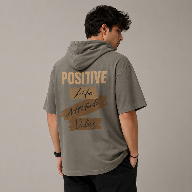 تی شرت مردانه کلاه‌دار پنبه‌ای طرح حروف مدل positive