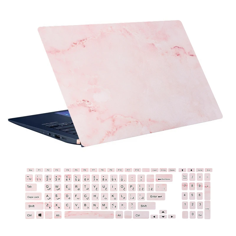 استیکر لپ تاپ توییجین و موییجین طرح Marble کد 17 مناسب برای لپ تاپ 15.6 اینچ به همراه برچسب حروف فارسی کیبورد 