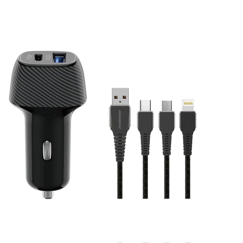 شارژر فندکی 36 وات راک رز مدل Safari PQ به همراه کابل لایتنینگ/ USB-C / MicroUSB