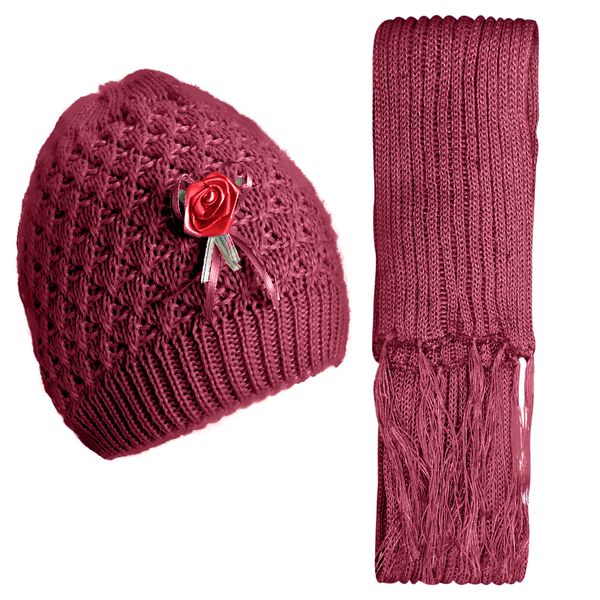 ست کلاه و شال گردن بافتنی دخترانه مدل GL017