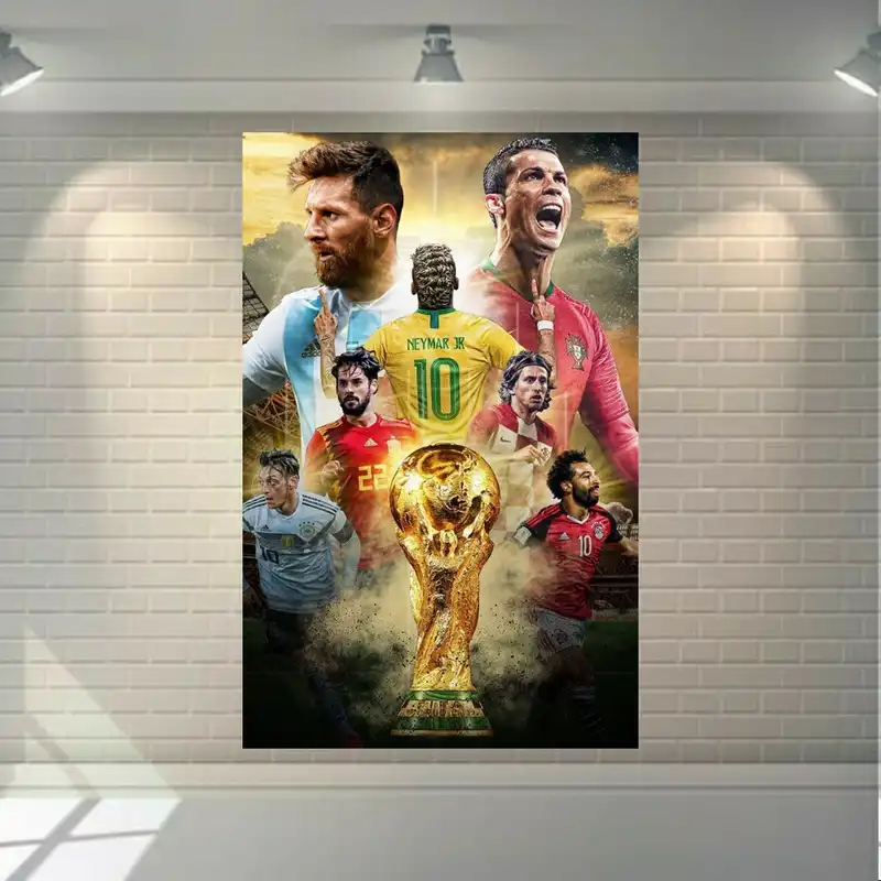 پوستر دیواری طرح ورزشی مدل ستارگان فوتبال جهان در جام جهانی کد FP276