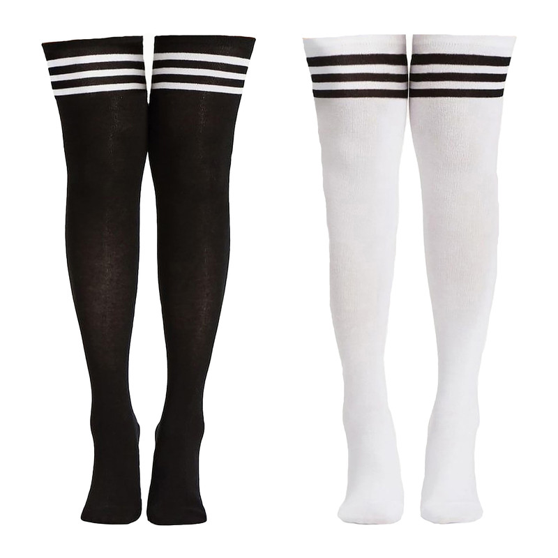 جوراب ساق بلند زنانه مدل سه خط بالا زانو مجموعه 2 عددی