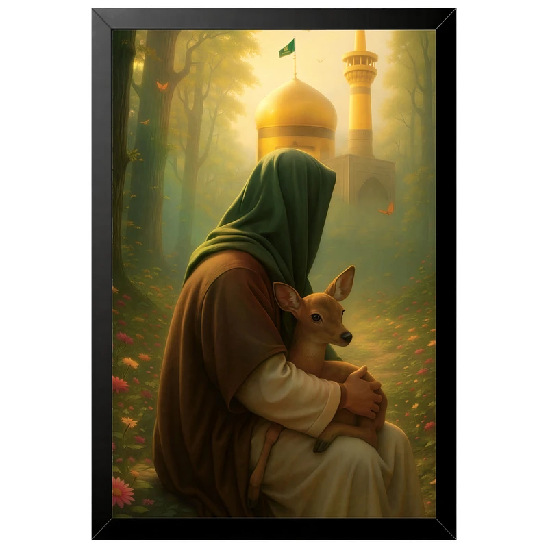 تابلو بکلیت طرح امام رضا علیه السلام (یا ضامن آهو) مدل B-po2157 فریم مشکی