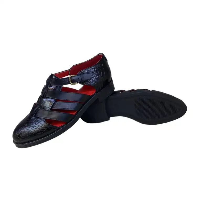 کفش زنانه مدل سه کمر چرم طبیعی رنگ مشکی