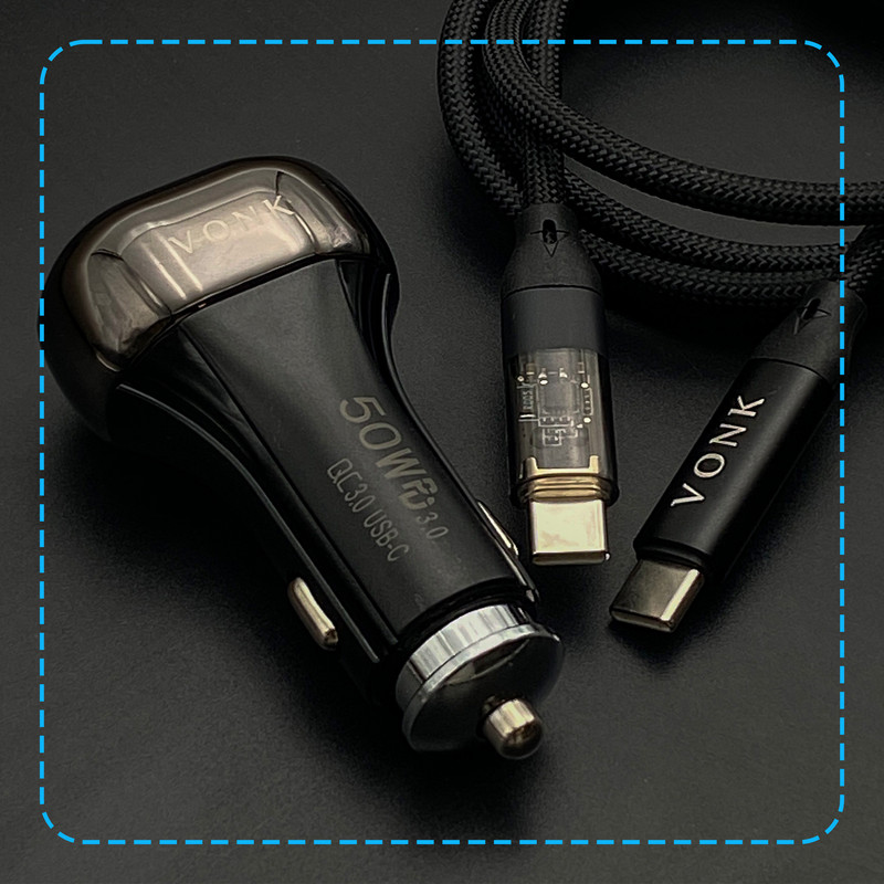 شارژر فندکی 50 وات وونک مدل VC--50 به همراه کابل usb-C