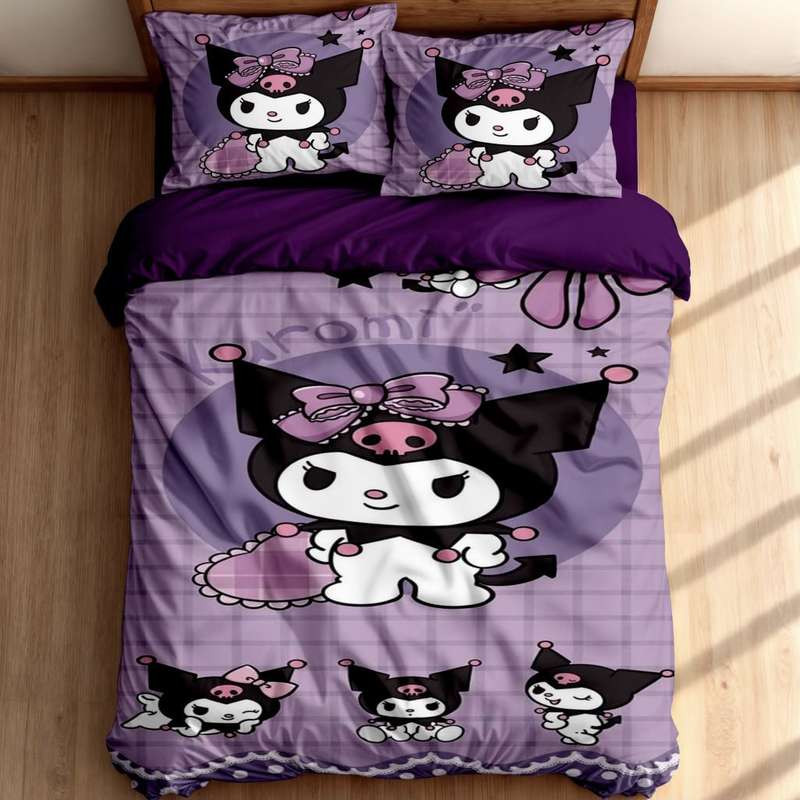 سرویس خواب مدل کرومی kuromi بازیگوش کد 573 یک نفره 5 تکه