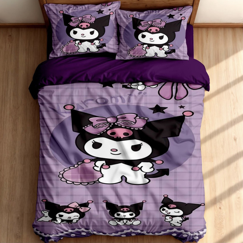 سرویس خواب مدل کرومی kuromi بازیگوش کد 573 یک نفره 5 تکه