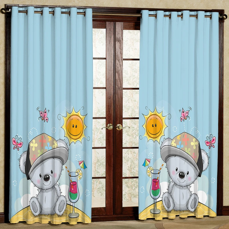 پرده مدل عروسک خرس مخمل پانچی کد 1026 سایز 140x280 سانتی متر