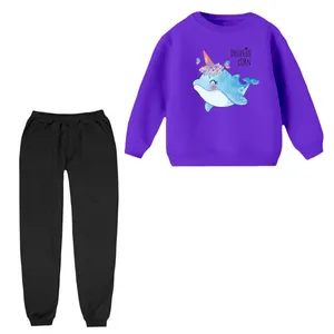 ست تی‌شرت آستین بلند و شلوارک راحتی بچگانه مدل دلفین بامزه 