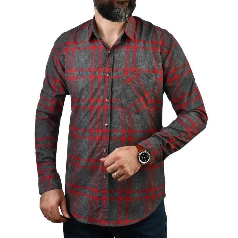 پیراهن آستین بلند یقه برگردان با تنخور معمولی (regular fit) مردانه مدل MDSS-CG3724