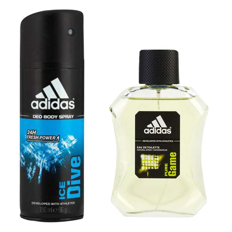 ادو تویلت مردانه آدیداس مدل Pure_Game حجم 100 میلی لیتر به همراه اسپری ضد تعریق مردانه آدیداس مدل Ice_ Dive حجم 150 میلی لیتر